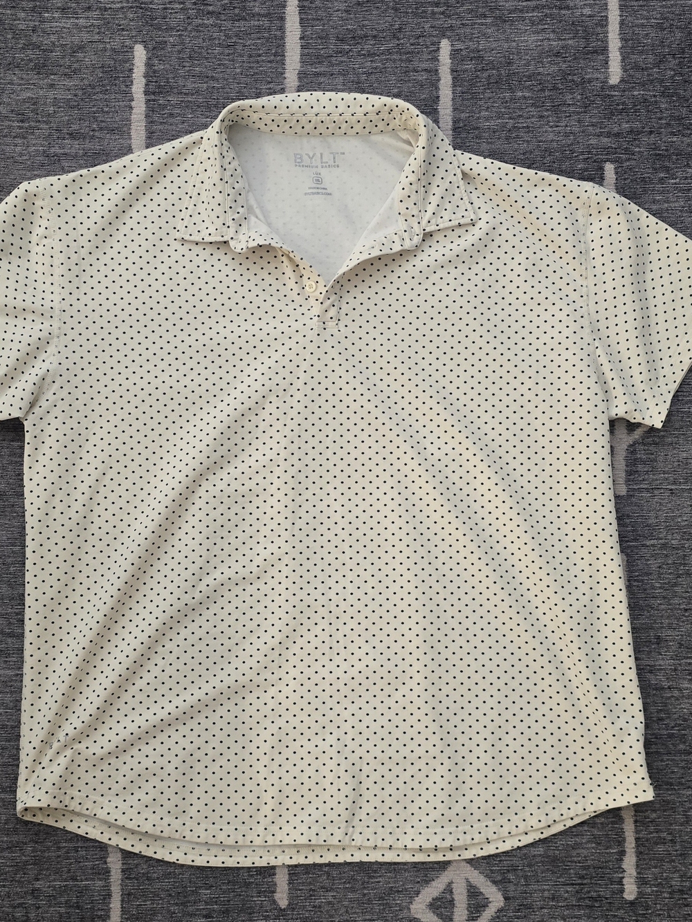 Men's BYLT Cream Polo with Micro Dot Pattern